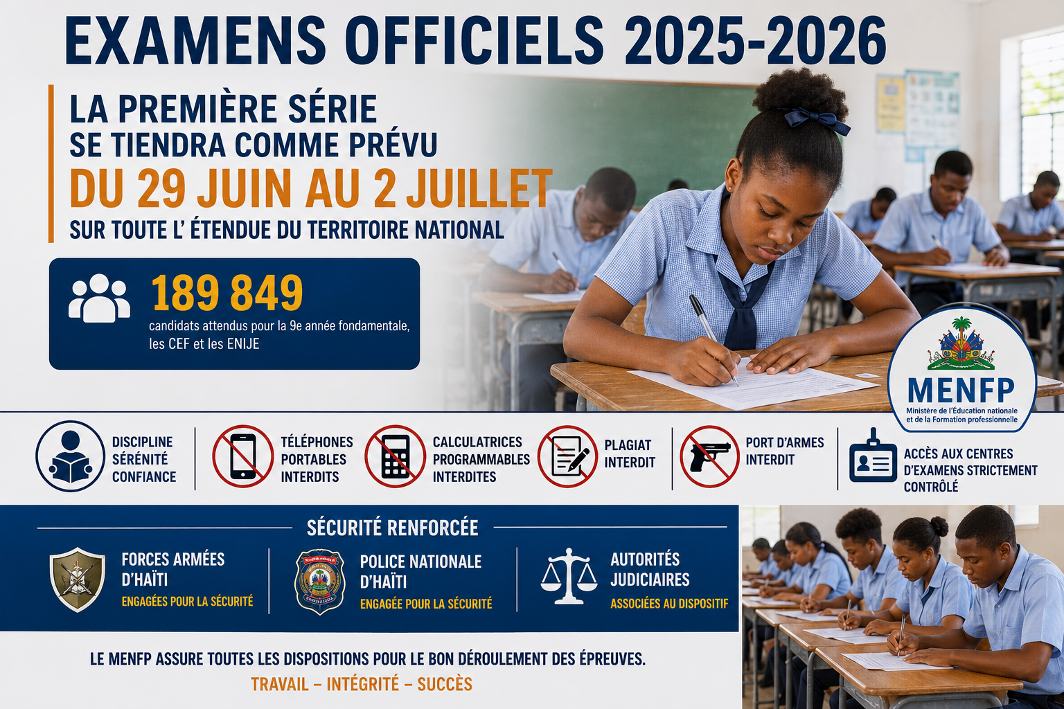 Examens d'État : le MENFP renforce les mesures contre la fraude avant le début des épreuves
